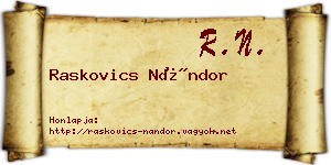 Raskovics Nándor névjegykártya